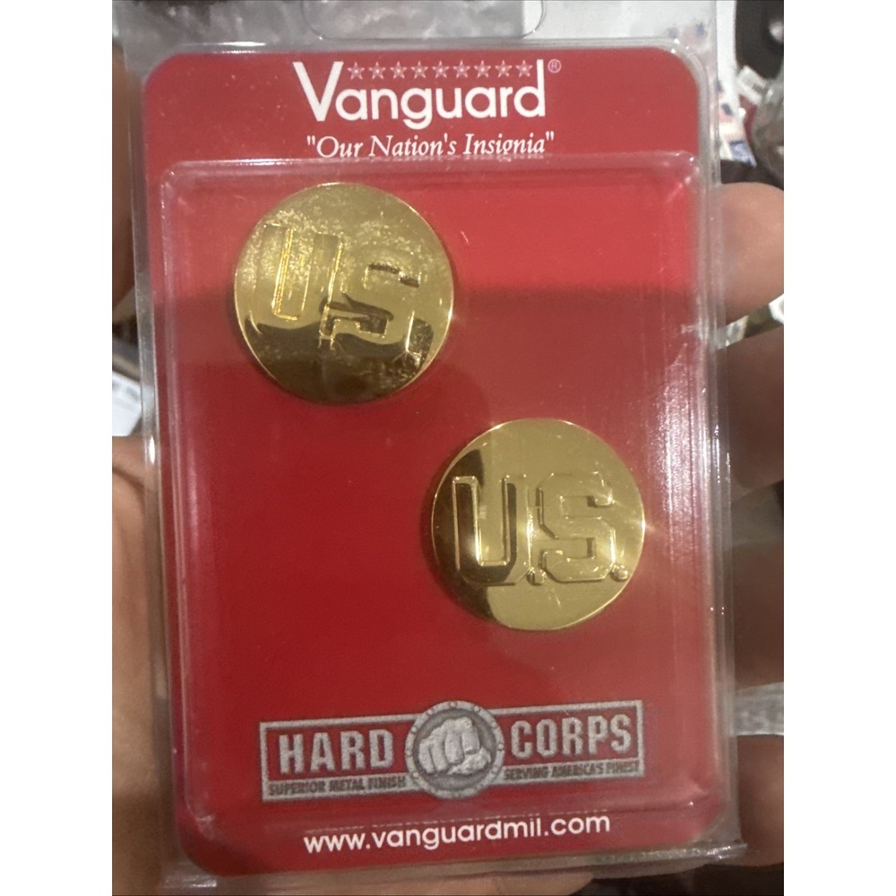 VANGUARD Military Pins X2 US- Collar Dev 22k ENL US & US Brass NEW